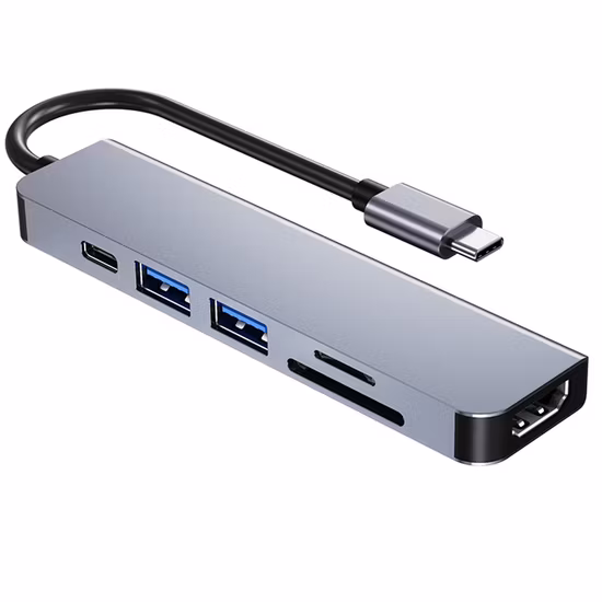 6 in 1 USB-C Laptop Dock Type C Hub 4K USB C to Gigabit Ethernet Adapters 3 USB 3.0 Port Usbc Charging Hub with SD/TF